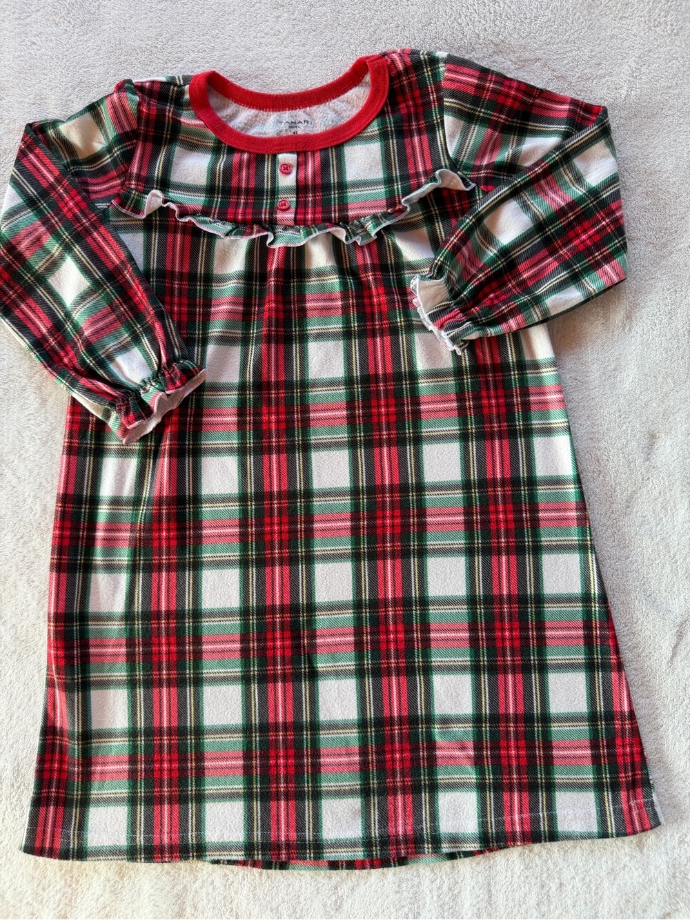 Tahari Red & Green Plaid Ruffle-Yoke Long Sleeve Nightgown Size 4T